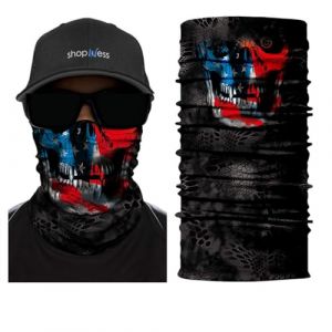 ShopINess Cache-Cou Foulard Multifonctions T&ecirc;te de Mort et Drapeau pour Adultes (T&ecirc;te de Mort Style USA) (ShopINess, neuf)