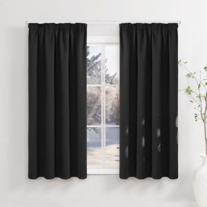 Runy&eacute;la Rideau Occultant Thermiques Isolant 120x140(LxH) Lot de 2 avec Galon Fronceur Anti Froid et Chaleur, Rideaux Opaque Anti UV D&eacute;coration Int&eacute;rieure Chambre Salon Noir (Runi-EU, neuf)