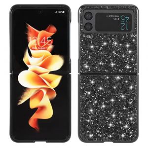 Coque pour Samsung Z Flip 4 Paillette Glitter Housse Etui de Protection Shiny TPU Bumper Cas Cover Strass Brillante Bling Bling Ultra Silicone Luxury Backcase Coquille pour Galaxy Z Flip 4 ,Noir (Bolong, neuf)