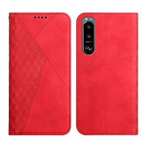 KOUYI Coque pour Sony Xperia 5 III, Premium Flip Housse &Eacute;tui Protection Rabat Clapet Portefeuille Phone Cover Magn&eacute;tique [Porte Cartes] Antichoc B&eacute;quille Cover (Rouge) (LiHondar, neuf)