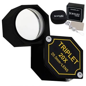 20x Loupe Bijoux Triolet Lentille 20.5mm Optique Verre Poche Gemme Loupe Outil pour Bijoutier, Timbre Philatéliste, Pièce Numismatique, Achromatique Noir Hexagonal Conception Trousse Ensemble (DP-GLOBAL, neuf)