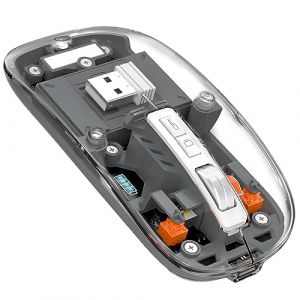 MAGIC-REFINER T900 Souris sans Fil Rechargeable, Ultra Mince 2.4G + Bluetooth 5.1 Souris Silence 2400 DPI, Souris Gamer Transparente r&eacute;cepteur USB pour Laptop/PC/Mac, Niveau de Batterie Visible-Gris (MAGIC-REFINER Store, neuf)
