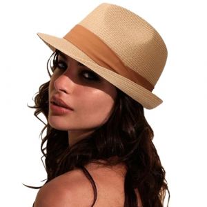 DRESHOW Femme Homme Chapeau de Paille Panama Chapeau Été Large Bord Chapeau de Soleil Anti-UV pour Plage Voyage Chapeau de Soleil (Dreshow, neuf)