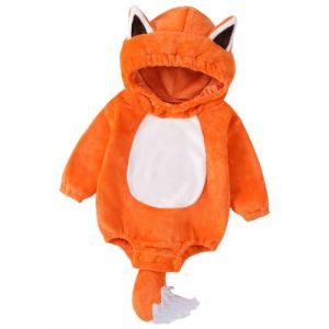 Loalirando Combinaison Barboteuse Animaux Bébé Unisexe avec Capuche à Manches Longues en Velours Chaud pour l'Hiver (0-24 mois) (Orange renard, 9-18 Months) (Biu-clothing, neuf)