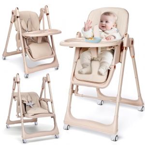 Sinbide Chaise Haute 3 en 1, pour B&eacute;b&eacute; Ergonomique, Confortable, Inclinable, Pliable, avec Hauteur R&eacute;glable, Repose-Pieds, Plateau Amovible, Harnais 5 Points, 0 &agrave; 20 kg (Marron) (sinbide-fr, neuf)