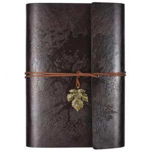 OMEYA Carnet De Notes Vintage En Cuir Avec Pages Vierges, Carnet Rechargeable,Carnet De Voyage Agenda Pour Femmes Filles Cadeaux-A5 23,9 x 16,5 cm (Marron Fonc&eacute;) (OMEYA  Factory, neuf)