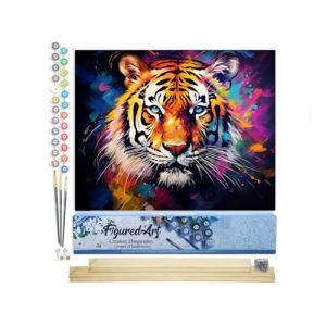 Figured'Art Peinture par Num&eacute;ro Adulte avec Cadre Tigre Color&eacute; Abstrait - Activit&eacute; Manuelle Kit de Loisir Cr&eacute;atif DIY Num&eacute;ro d'Art Complet Animaux - 40x50cm avec ch&acirc;ssis en bois &agrave; monter (Figured'Art, neuf)