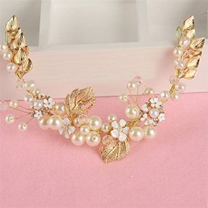 Coiffes de mariage Coiffe de mariée Coiffe de couronne Bandeau de perles Coiffe de mariage Coiffe de fleurs faite à la main Accessoires de cheveux de mariage (foshanjiningpingshangmaoyouxiangongsi, neuf)