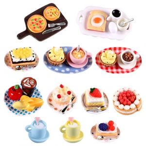 Lot de 40 Mini Jouet Alimentaire pour Enfant Mini Jouet de Nourriture Boisson Miniatures Objet Kit Nourriture Miniature Boisson pour Poupée Échelle 1:12 Modèles Alimentaires Set en Résine (RainbowFoxWin, neuf)