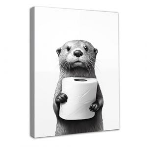Dazzlewall Encadré Drôle Salle de Bain Art Mural Affiche Mignon Loutre Tenant Du Papier Toilette, Noir Et Blanc Image D’Animal pour Salle de Bain Toilette Décor 12x16 in (NymphFable Design, neuf)