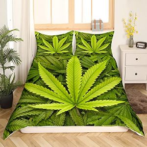 Homemissing Ensemble de literie Feuille de Marijuana Feuilles de Cannabis Housse de Couette 220x240cm pour Adulte Housse de Couette imprim&eacute;e Feuille de Cannabis Cannabis Vert Nature Couvre-lit (Bofanshangmao, neuf)