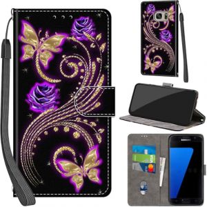 PHINIENLAND Coque pour Samsung Galaxy S7 Cover [Housse en Cuir PU Premium] [Etui &agrave; Rabat] [Pochette de Portefeuille], &Eacute;tui de Protection pour Samsung S7,Papillon dor&eacute; (TYLP BUSINESS, neuf)