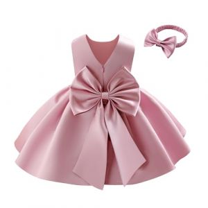 Miipat Robe pour B&eacute;b&eacute; Fille Satin&eacute; Robe Demoiselle d'honneur Bowknot Ligne A V-arri&egrave;re Bapt&ecirc;me Mariage de Soir&eacute;e Anniversaire F&ecirc;te Communion Robes pour Enfants(Haricotrouge 80 12-18 Mois) (Miipat, neuf)