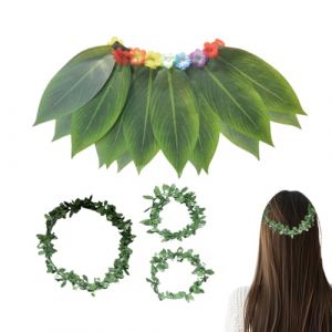 Costume hawa&iuml;en | Bandeau hawa&iuml;en + bracelets | Bandeau tropical respirant et r&eacute;aliste &agrave; feuilles et bracelet pour v&ecirc;tements de vill&eacute;giature, f&ecirc;tes d'&eacute;t&eacute; et piscine (Huiting-R, neuf)