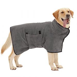 HezzLuv Peignoir pour Chien, Peignoir en Microfibre pour Chien Moyen et Grand, Super Absorbante Serviette pour Chien, Manteau de Séchage pour Animaux, Peignoir deBain à Séchage Rapide (Gris XS) (INSYU, neuf)