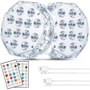 Idealife lumière LED Rechargeable Grandes 20-LED Submersible avec telecommande RGB LED de Couleur décorative étanche veilleuse eclairage Aquarium LED Lampe Piscine Hors Sol pour Spa Lumiere Jacuzzi (Idealife-EU, neuf)