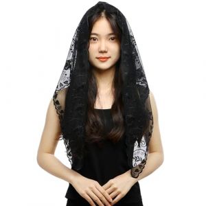 GGAUBAIFI Voile de dentelle triangulaire Voile de chapelle triangulaire Voile de mariée en dentelle Voile funéraire pour femmes Couvre-chef en dentelle, noir (suizhoushiguaizaidianzishangwuyouxiangongsi, neuf)