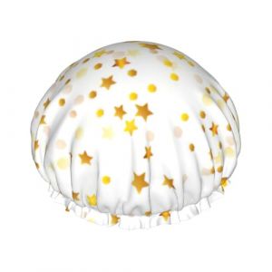 Sparsed Dreamy Bonnet de douche &agrave; motif &eacute;toiles et pois pour homme et femme r&eacute;utilisable, imperm&eacute;able, antid&eacute;rapant, s&eacute;chage rapide, grand bonnet pour cheveux longs et courts (SZCCFD08, neuf)