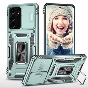 ATISIJIE Coque pour Samsung Galaxy S21 Ultra 5G &eacute;tui [Protection d'appareil Photo Slide Camera], Support 360&deg; Rotatif Militaire Renforc&eacute;e Armor Antichoc Bumper Housse Vert Alpin (TISIM, neuf)