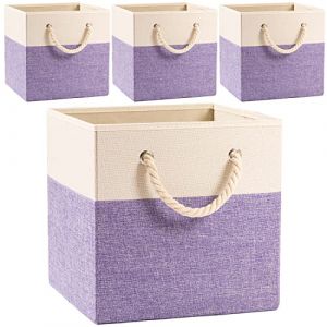 Prandom Grands bacs de rangement cubiques pliables 33x33x33 cm[4-paquet] Paniers en tissu et en lin,tiroir avec poign&eacute;es en coton Organisateur d'&eacute;tag&egrave;res pour placard &agrave; jouets Violet (PRANDOM_EUR, neuf)