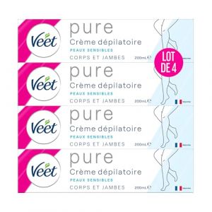VEET PURE - Crème Dépilatoire Corps & Jambes - Peaux Sensibles - Sans Odeur d'Amoniaque - Lot de 4x200ml (Pennguin-FR-Home, neuf)