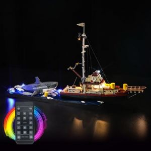 Kit d'éclairage LED BrickBling télécommandé pour Lego Jaws 21350 (non Lego), facile à installer, sûr et polyvalent en alimentation, pour enfants à partir de 180 mois (BrickBling Lighting, neuf)