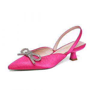 GENSHUO Escarpins à Bride arrière avec Strass et nœud pour Femme, Chaussures de Mariage à Bout Pointu et à Talon Aiguille, Rose, 40 EU (angelilazhou, neuf)