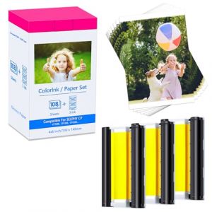 Cruxer Compatible avec Canon Selphy CP1300 CP1500 KP-108in 10x15 cm Papier Photo KP-108 pour Canon Selphy CP910 CP800 CP810 CP780 CP760 CP1000 CP1200 Imprimante 108 Feuille Paper und 3 Cartouches (Cruxer, neuf)