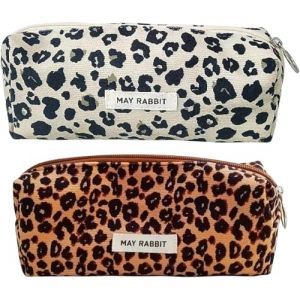2 Pi&egrave;ces Rousse &agrave; Crayons Velours C&ocirc;tel&eacute; 19 x 6 x 7 CM Trousse Scolaire Pencil Case Grande Capacit&eacute; Trousse Scolaire Sac de Rangement Portable Trousse avec Fermeture Eclair (Imprim&eacute; l&eacute;opard) (ZHELYAZKO TRANS STORE, neuf)