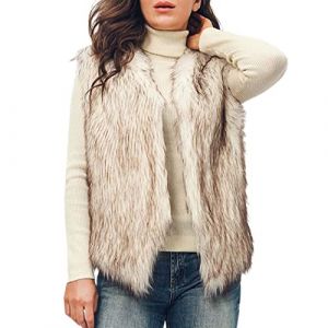 Handcess Gilet en Fausse Fourrure Femme Blanc Marron Manteau Sans Manche Court Veste Hiver Gilet Chaud Outwear pour Printemps Automne et Hiver(S) (Handcess, neuf)