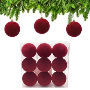 Xcdhemde Lot de 9 Boule de Noel Rouge en Velours &Oslash; 8cm, Rouge Floqu&eacute;es Boules pour Decoration Noel Sapin, Boules de No&euml;l avec Cordon de Suspension, pour D&eacute;coration de F&ecirc;te Mariage Anniversaire (TODORO INTERNATIONAL, neuf)