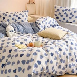 Freyamy Housse de Couette 220x240cm+2 Taie d'oreiller 65x65cm Coeur Plaid Blanc Bleu Parure de lit 2 Personnes Adulte Motif du C&oelig;ur Sets de Housse Couette en Microfibre avec Fermeture &Eacute;clair (Mitchell'SZ, neuf)