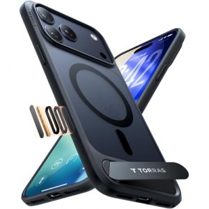 TORRAS Coque iPhone 17 Pro avec Support &ndash; Support en Titane Durable, Compatible MagSafe, Protection cam&eacute;ra et Boutons, Protection antichute 12FT &ndash; Noir Minuit (TORRAS Direct, neuf)