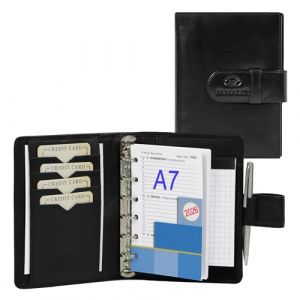ALMADIH agenda personnel format A7 en cuir vachette calendrier 2025 + bloc-notes inclus noir – Porte documents Agenda personnel Chemise de dossier Carnet Organiseur Conférencier d’affaires (ALMADIH, neuf)