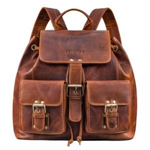 STILORD 'Larissa' Vintage Sac à Dos/Sac a à Main pour Femmes/Loisir/Documents au Format A4 / pour MacBooks/Backpack Retro Vintage Cuir véritable Antique, Couleur:Sesto - Cognac (STILORD Cuir, neuf)