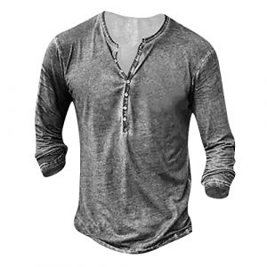 Deguisement Halloween Homme Chemise Homme Manches Longues Col Mao Tee Shirt Homme Vintage Assassin Creed Viking Gothique Steampunk Pirate Medieval Pas Cher Sweat Hauts Militaire Veste Gris L (uxxnjfg, neuf)