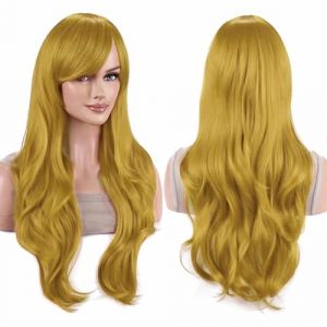 IMISSU 70cm Cheveux Longs Perruques Ondulées Eau Avec Frange Cosplay Perruque Costume (Jaune) (ManYuHao, neuf)