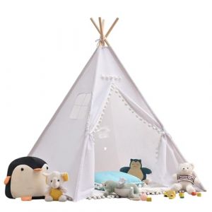 Tente tipi 120 x 120 x 160 cm, tente de jeu avec balle en feutre, maison de jeu int&eacute;rieure, plusieurs couleurs, toile, tente tipi, tente de lecture et salle de jeux, tente pour enfants (blanc-A) (jackfruitjuice, neuf)