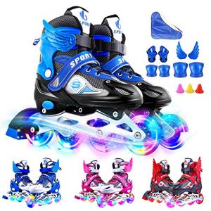 Rollers en Ligne pour Enfant/Ados avec roulettes Clignotantes Patins à roulettes Alignées Taille Réglable et Confortables Stylish Design Beginner Roller Skates (Noir/Bleu, M(33-37)) (Henghua, neuf)