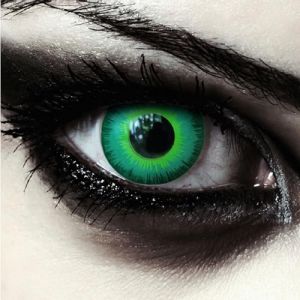 DESIGNLENSES lentilles de couleur vert intense pour halloween costume Chapelier fou, 1 paire (2 pcs), sans correction + &eacute;tui &agrave; lentilles "Green Elfe" (Designlenses, neuf)