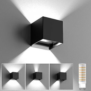 HaoDrisk Applique Murale Exterieur/Interieur, Applique Murale Ampoules G9 Rempla&ccedil;ables LED Murale Lampe IP65 &Eacute;tanche Blanc Froid 6000K R&eacute;glable Lampe Up Down Design Moderne Appliques Murales Noir (lerywoja-US, occasion)