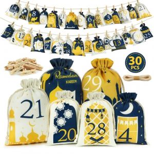 Calendrier du Ramadan 2026,30 calendriers du Ramadan pour remplissage en tissu,2 tailles de sacs de calendrier de l'Avent Ramazan pour enfants, d&eacute;coration du Ramadan, calendrier vide de l'A&iuml;d Moubarak (HUBOYZ LIMITED, neuf)