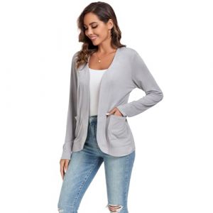 TownCat Cardigan Femme avec Poches Léger Long Manches Longues Décontracté Minces Elegant Coupe Ajustée Longue Manteau À La Mode Et Polyvalent Gris Clair XXL (Towncat, neuf)
