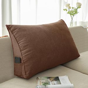 NENIUX Coussin triangulaire pour dossier et tête de lit, coussin de lecture, coussin de lit, coussin de soutien lombaire pour canapé, bureau, tatami, 70 x 50 x 20 cm, marron (LIUJUNHUI的店, neuf)