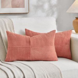 FDTERN Lot de 2 Boho Housse de Coussin 40x65 Rouge Corail,&agrave; Motif Crois&eacute; Decoration Housses de Coussin en Velours C&ocirc;tel&eacute;,Douillet Housse Coussin Moderne pour Chambre Lit (Fdtern-eu, neuf)
