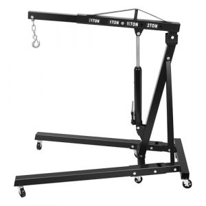 Grue pliante 2 tonnes avec moteur - Grue robuste en acier au carbone avec 6 roulettes en fer - Grue hydraulique pliable pour atelier levage de moteur - Charge maximale 2000 kg (noir) (JDBOUA, neuf)