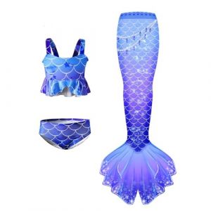 Maillot De Bain Enfant Fille - Joli Maillot de Bain d'été Cosplay Party Fille Manches Longues 3 Pièces Deguisement Océan Piscine Natation Plage Costume de Bain de Plage (heyann, neuf)