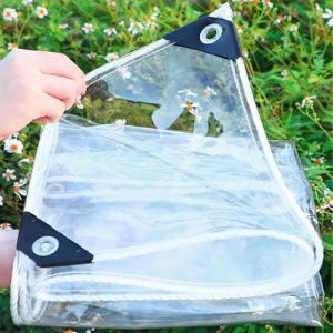 ERHNGL Bâche Transparente imperméable en PVC de 0,35 mm d'épaisseur, auvent d'extérieur Coupe-Vent, 400 g/m², avec Corde (120 cm x 250 cm (3,9 pi x 8,2 pi)) (jinRonghua, neuf)