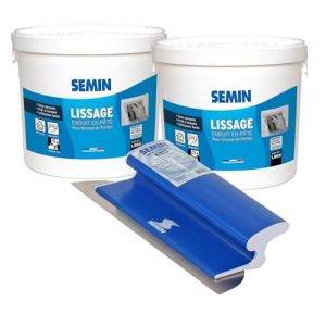 Semin A08101 Enduit de Lissage en P&acirc;te pour Murs et Plafonds, Int&eacute;rieur, Seau de 1,5 kg (Lot de 2) et A06319 Lame CE 78 pour Enduire et Lisser, 25 cm (SEMIN, neuf)