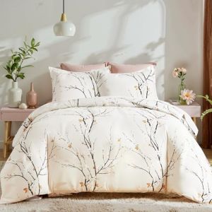 Freyamy Housse de Couette Floral 140x200+1 Taie d'oreiller 65x65cm Beige Fleurie Imprim&eacute; Ado Parure de lit en 100% Microfibre Fleurs Sets de Housse Couette Adulte Filles avec Fermeture &Eacute;clair (Mitchell'SZ, neuf)